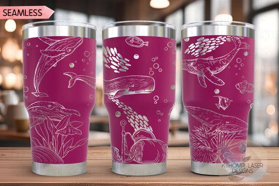Whales Tumbler Wrap SVG | 20oz and 30oz Laser Engraving File | Rotary Ready Digital Design | Ocean Nautical SVG