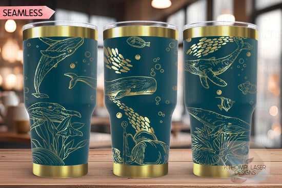 Whales Tumbler Wrap SVG | 20oz and 30oz Laser Engraving File | Rotary Ready Digital Design | Ocean Nautical SVG