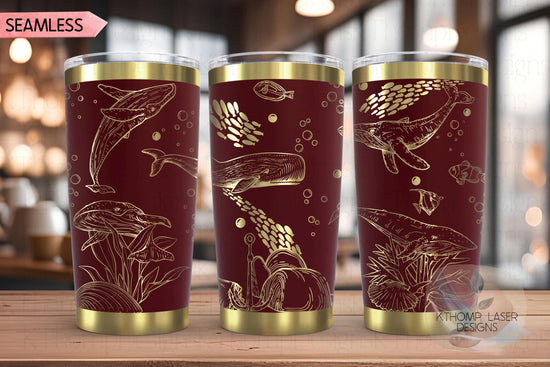 Whales Tumbler Wrap SVG | 20oz and 30oz Laser Engraving File | Rotary Ready Digital Design | Ocean Nautical SVG