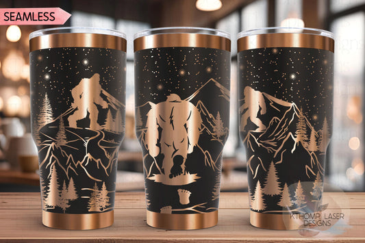 Yeti Bigfoot Sasquatch Tumbler Wrap SVG | 20oz and 30oz Laser Engraving File | Rotary Ready Digital Design | Exotic Animal SVG