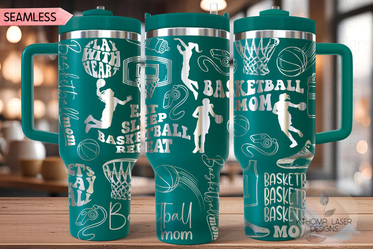 Basketball Mom Tumbler Wrap SVG | 40oz Laser Engraving File | Rotary Ready Digital Design | Mom Life SVG