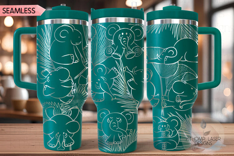 Cute Elephants Tumbler Wrap SVG | 40oz Laser Engraving File | Rotary Ready Digital Design | Jungle Theme SVG