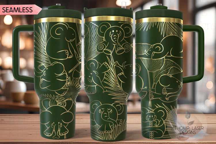 Cute Elephants Tumbler Wrap SVG | 40oz Laser Engraving File | Rotary Ready Digital Design | Jungle Theme SVG