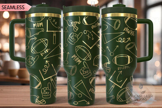 Football Mom Tumbler Wrap SVG | 40oz Laser Engraving File | Rotary Ready Digital Design | Mom Life SVG