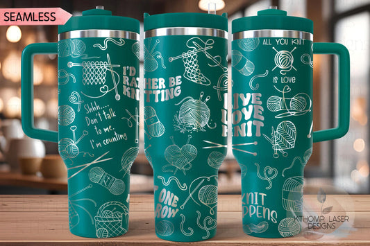 Knitting Yarn Tumbler Wrap SVG | 40oz Laser Engraving File | Rotary Ready Digital Design | Hobby Travel SVG