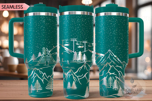 Mountain Ski Lodge Tumbler Wrap SVG | 40oz Laser Engraving File | Rotary Ready Digital Design | Exotic Animal SVG