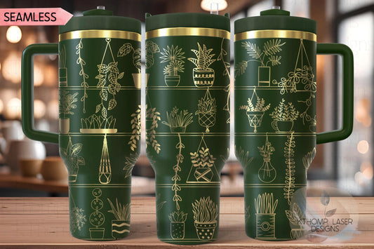 Potted Plant Shelves Tumbler Wrap SVG | 40oz Laser Engraving File | Rotary Engrave Digital Design | Floral SVG Design