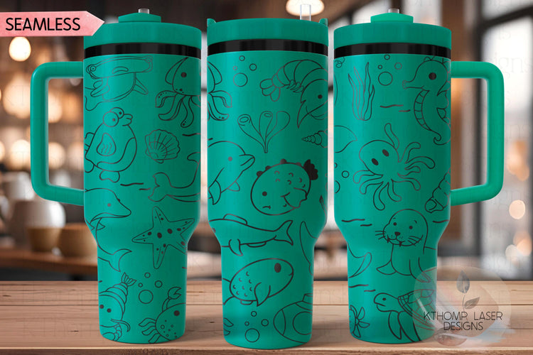 Sea Life Doodles Laser Engraved Full Wrap Design for 40oz Tumbler, Digital Download, SVG, Seamless Design, Tumbler Wrap For Laser Rotary