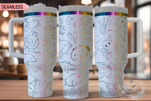 Sea Life Doodles Laser Engraved Full Wrap Design for 40oz Tumbler, Digital Download, SVG, Seamless Design, Tumbler Wrap For Laser Rotary