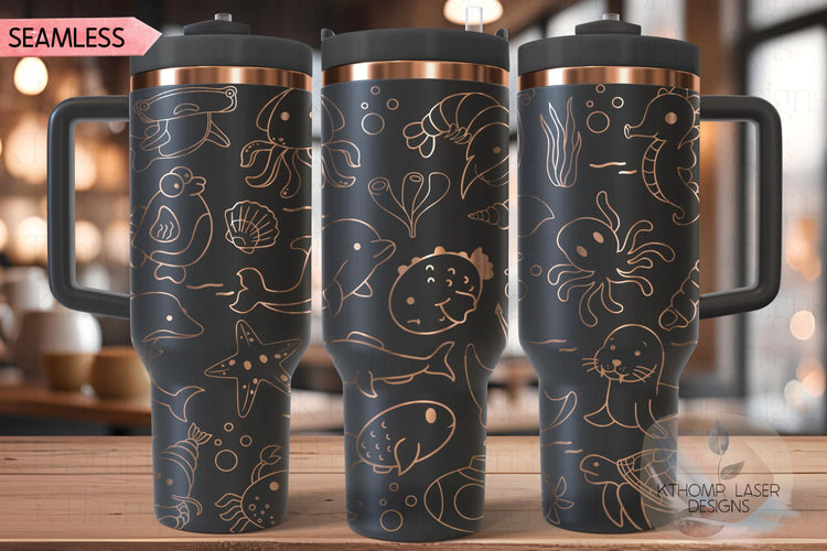 Sea Life Doodles Laser Engraved Full Wrap Design for 40oz Tumbler, Digital Download, SVG, Seamless Design, Tumbler Wrap For Laser Rotary