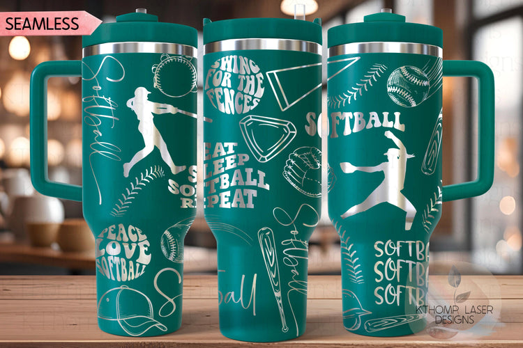 Softball Sports Tumbler Wrap SVG | 40oz Laser Engraving File | Rotary Ready Digital Design | Sports Fan SVG