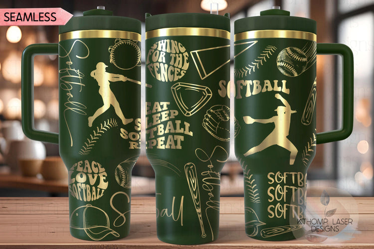 Softball Sports Tumbler Wrap SVG | 40oz Laser Engraving File | Rotary Ready Digital Design | Sports Fan SVG