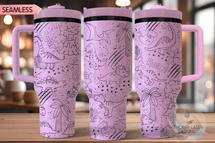 Dinosaur Doodles Distressed Tumbler Wrap SVG | 40oz Laser Engraving File | Rotary Ready Digital Design | Fantasy Magic SVG