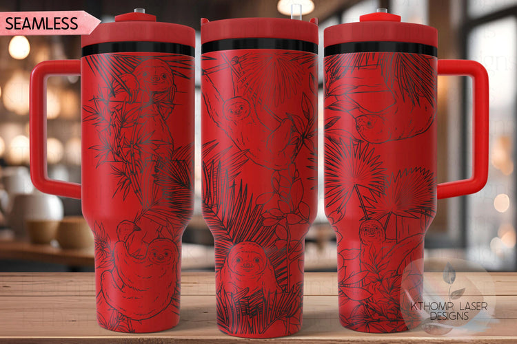 Sloths Tumbler Wrap SVG | 40oz Laser Engraving File | Rotary Ready Digital Design | Jungle Theme SVG