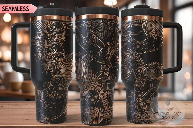 Sloths Tumbler Wrap SVG | 40oz Laser Engraving File | Rotary Ready Digital Design | Jungle Theme SVG