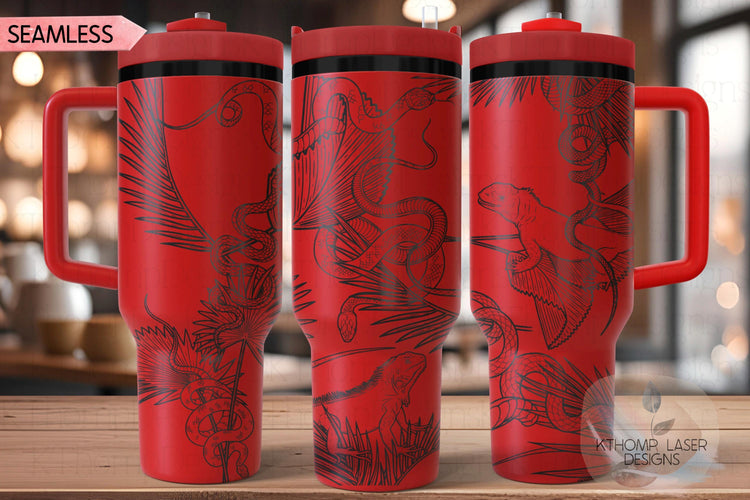 Iguanas and Snakes Tumbler Wrap SVG | 40oz Laser Engraving File | Rotary Ready Digital Design | Jungle Theme SVG