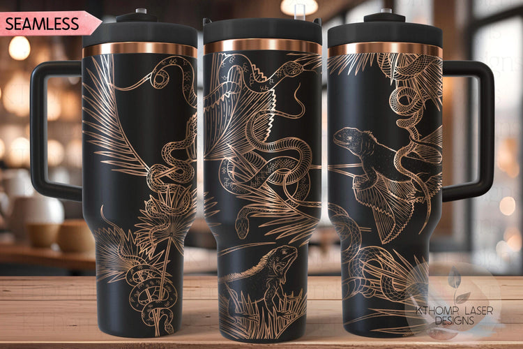 Iguanas and Snakes Tumbler Wrap SVG | 40oz Laser Engraving File | Rotary Ready Digital Design | Jungle Theme SVG