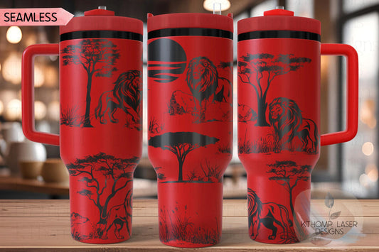 Lions Safari Tumbler Wrap SVG | 40oz Laser Engraving File | Rotary Ready Digital Design | Jungle Theme SVG