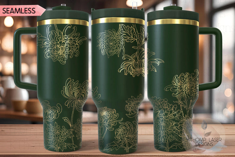 Chrysanthemum Mum Tumbler Wrap SVG | 40oz Laser Engraving File | Rotary Engrave Digital Design | Floral SVG Design