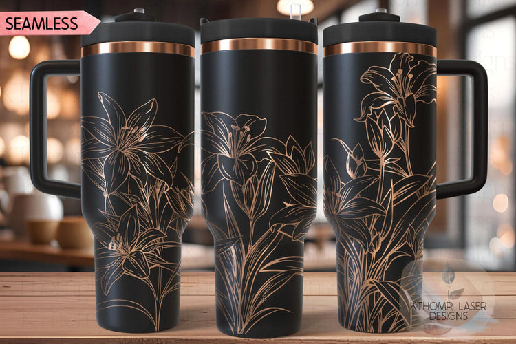 Tiger Lilies Tumbler Wrap SVG | 40oz Laser Engraving File | Rotary Engrave Digital Design | Floral SVG Design
