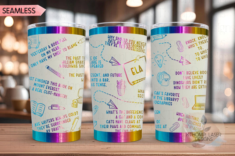 ELA Puns Tumbler Wrap SVG | 20oz and 30oz Laser Engraving File | Rotary Ready Digital Design | Career Gift SVG