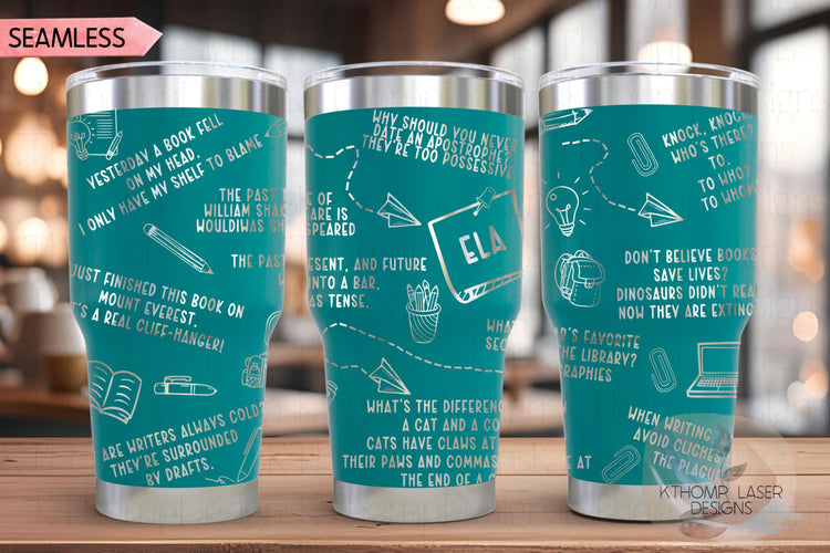 ELA Puns Tumbler Wrap SVG | 20oz and 30oz Laser Engraving File | Rotary Ready Digital Design | Career Gift SVG
