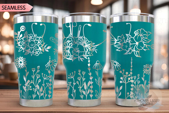 Floral Nurse Stethoscopes Medical Tumbler Wrap SVG | 20oz and 30oz Laser Engraving File | Rotary Ready Digital Design | Career Gift SVG