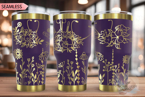 Floral Nurse Stethoscopes Medical Tumbler Wrap SVG | 20oz and 30oz Laser Engraving File | Rotary Ready Digital Design | Career Gift SVG