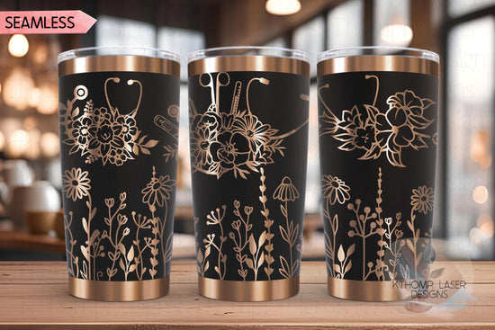 Floral Nurse Stethoscopes Medical Tumbler Wrap SVG | 20oz and 30oz Laser Engraving File | Rotary Ready Digital Design | Career Gift SVG