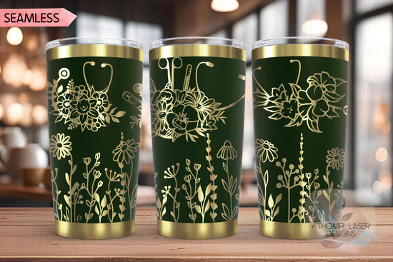 Floral Nurse Stethoscopes Medical Tumbler Wrap SVG | 20oz and 30oz Laser Engraving File | Rotary Ready Digital Design | Career Gift SVG