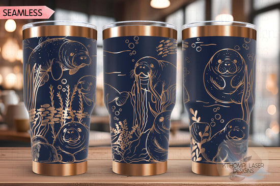 Manatees Ocean Life Tumbler Wrap SVG | 20oz and 30oz Laser Engraving File | Rotary Ready Digital Design | Ocean Nautical SVG
