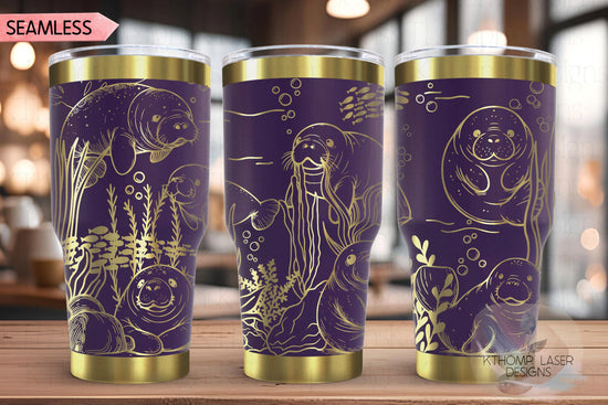 Manatees Ocean Life Tumbler Wrap SVG | 20oz and 30oz Laser Engraving File | Rotary Ready Digital Design | Ocean Nautical SVG