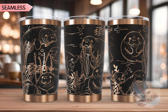 Manatees Ocean Life Tumbler Wrap SVG | 20oz and 30oz Laser Engraving File | Rotary Ready Digital Design | Ocean Nautical SVG