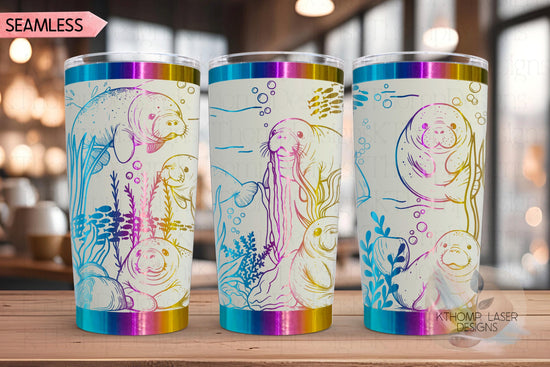 Manatees Ocean Life Tumbler Wrap SVG | 20oz and 30oz Laser Engraving File | Rotary Ready Digital Design | Ocean Nautical SVG