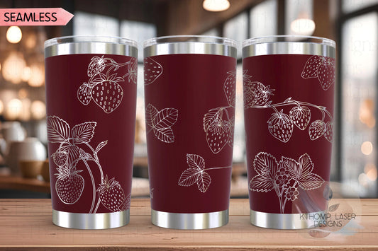 Strawberries Fruit Tumbler Wrap SVG | 20oz and 30oz Laser Engraving File | Rotary Ready Digital Design | Foodie SVG