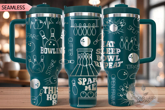 Bowler Bowling League Tumbler Wrap SVG | 40oz Laser Engraving File | Rotary Ready Digital Design | Sports Fan SVG