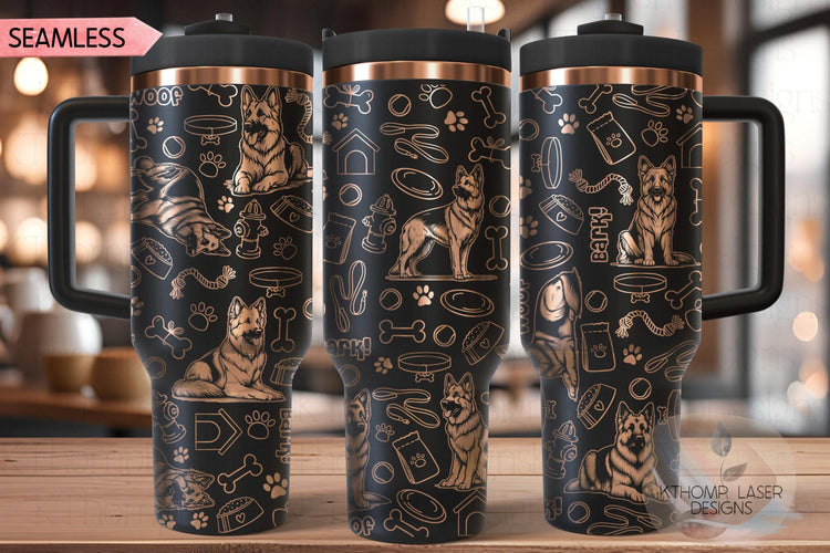 German Shepherd Tumbler Wrap SVG | 40oz Laser Engraving File | Rotary Engrave Digital Design | Dog Lover Gift