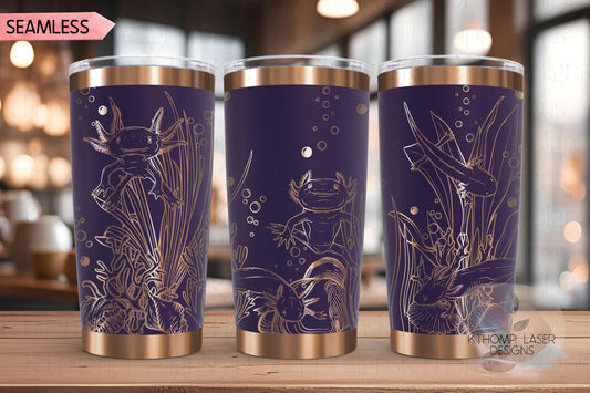 Axolotls Tumbler Wrap SVG | 20oz and 30oz Laser Engraving File | Rotary Ready Digital Design | Ocean Nautical SVG