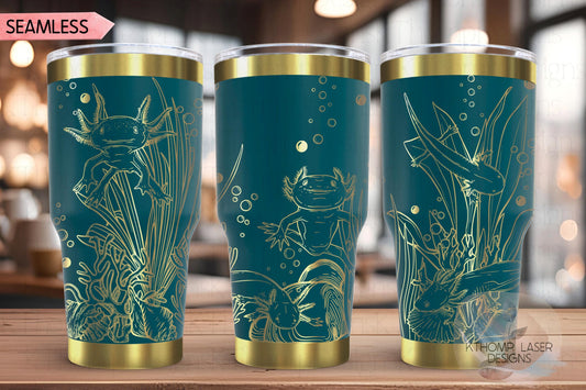 Axolotls Tumbler Wrap SVG | 20oz and 30oz Laser Engraving File | Rotary Ready Digital Design | Ocean Nautical SVG