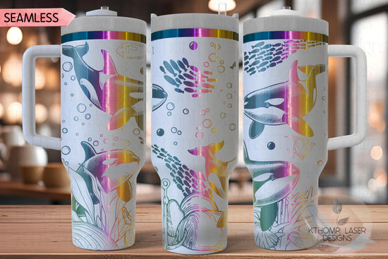 Orcas Killer Whales Tumbler Wrap SVG | 40oz Laser Engraving File | Rotary Ready Digital Design | Ocean Nautical SVG