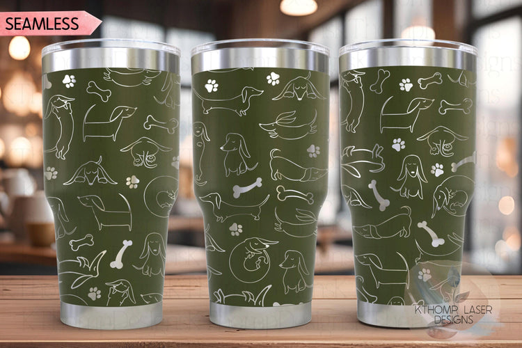 Doodle Dachshunds Tumbler Wrap SVG | 20oz and 30oz Laser Engraving File | Rotary Engrave Digital Design | Dog Lover Gift