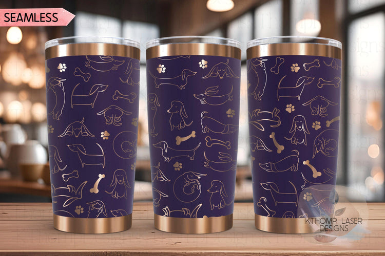 Doodle Dachshunds Tumbler Wrap SVG | 20oz and 30oz Laser Engraving File | Rotary Engrave Digital Design | Dog Lover Gift