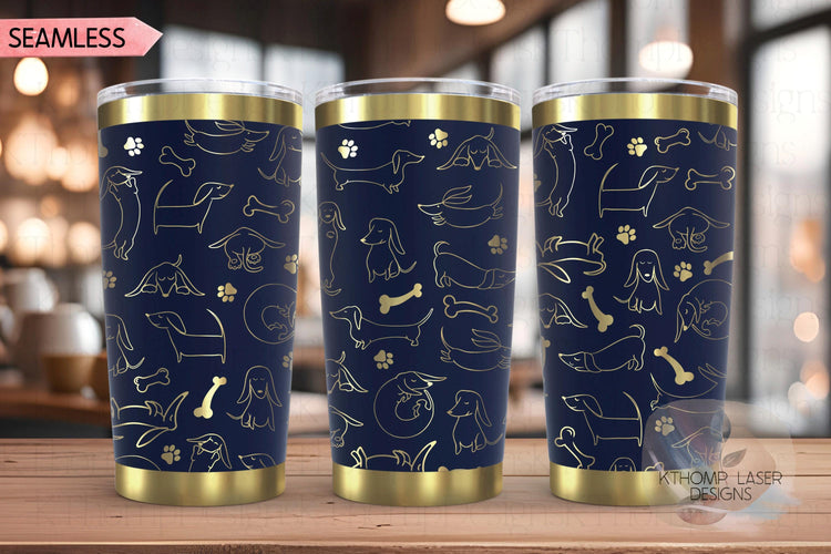Doodle Dachshunds Tumbler Wrap SVG | 20oz and 30oz Laser Engraving File | Rotary Engrave Digital Design | Dog Lover Gift