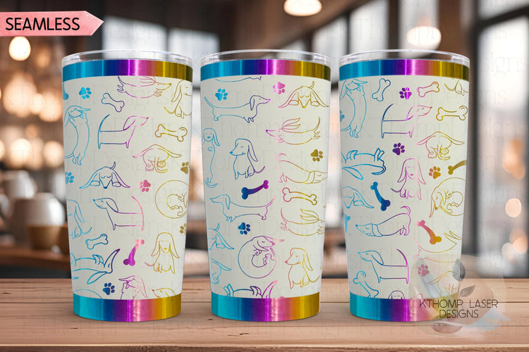 Doodle Dachshunds Tumbler Wrap SVG | 20oz and 30oz Laser Engraving File | Rotary Engrave Digital Design | Dog Lover Gift