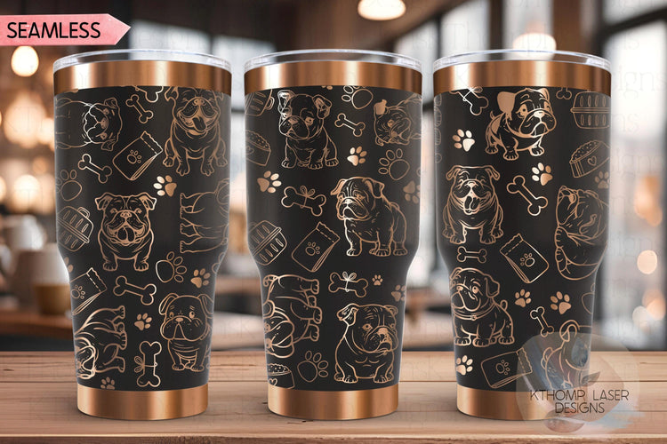 English Bulldog Tumbler Wrap SVG | 20oz and 30oz Laser Engraving File | Rotary Engrave Digital Design | Dog Lover Gift