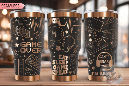 Gamer Video Game Tumbler Wrap SVG | 20oz and 30oz Laser Engraving File | Rotary Ready Digital Design | Hobby Travel SVG