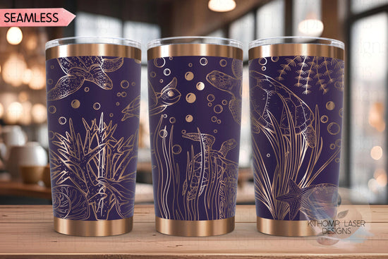 Sea Turtles Ocean Scene Tumbler Wrap SVG | 20oz and 30oz Laser Engraving File | Rotary Ready Digital Design | Ocean Nautical SVG