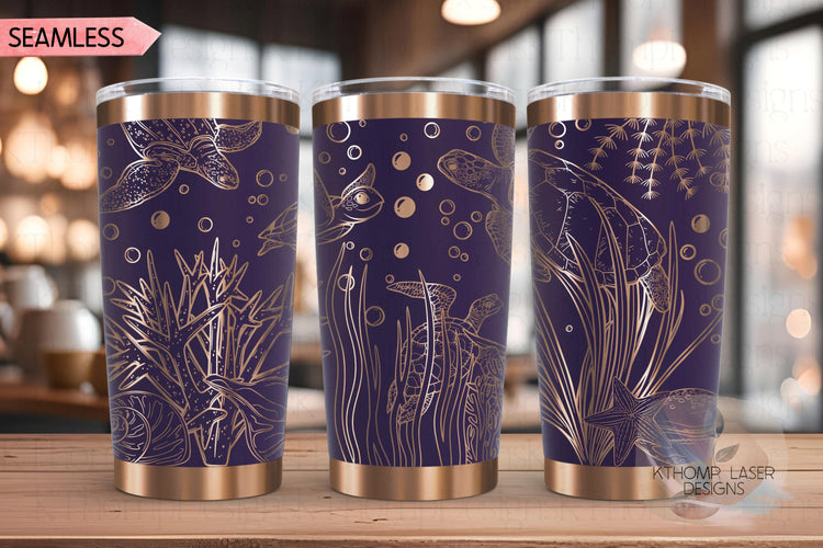 Sea Turtles Ocean Scene Tumbler Wrap SVG | 20oz and 30oz Laser Engraving File | Rotary Ready Digital Design | Ocean Nautical SVG