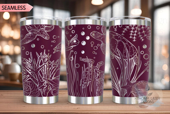 Sea Turtles Ocean Scene Tumbler Wrap SVG | 20oz and 30oz Laser Engraving File | Rotary Ready Digital Design | Ocean Nautical SVG