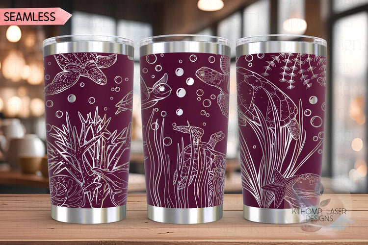 Sea Turtles Ocean Scene Tumbler Wrap SVG | 20oz and 30oz Laser Engraving File | Rotary Ready Digital Design | Ocean Nautical SVG